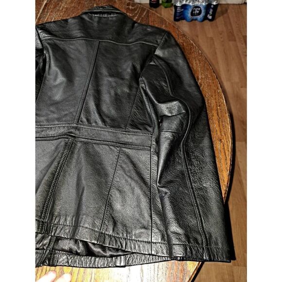 Vintage Small Maxima Wilson Black Leather Button Front Coat Jacket Long Sleeve - Picture 9 of 9